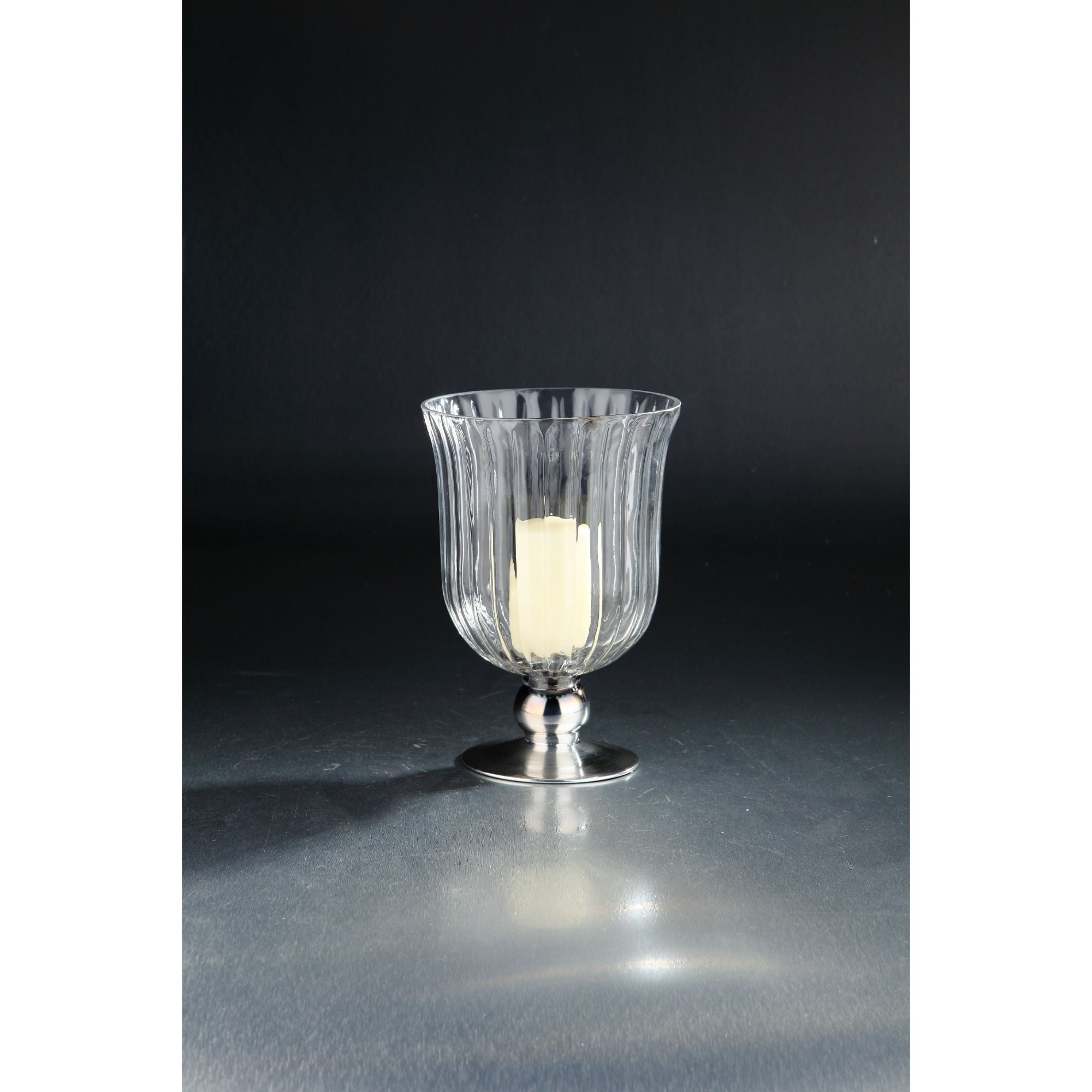 10" Clear Vertically Ribbed Hurricane Glass Candle Holder