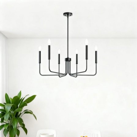 Modern Black Chandelier for Dining Room,Metal 6-Light Kitchen Light Fixtures,Farmhouse Candle Hanging Pendant Light for Living Room Entryway Foyer Bedroom (Bulbs Not Included)