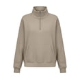 thumbnail image 6 of Women's Quarter Zip Pullover Sweatshirt, Long Sleeve Stand Collar Tops with Kangaroo Pocket, Loose Relaxed Casual Beige L, 6 of 9