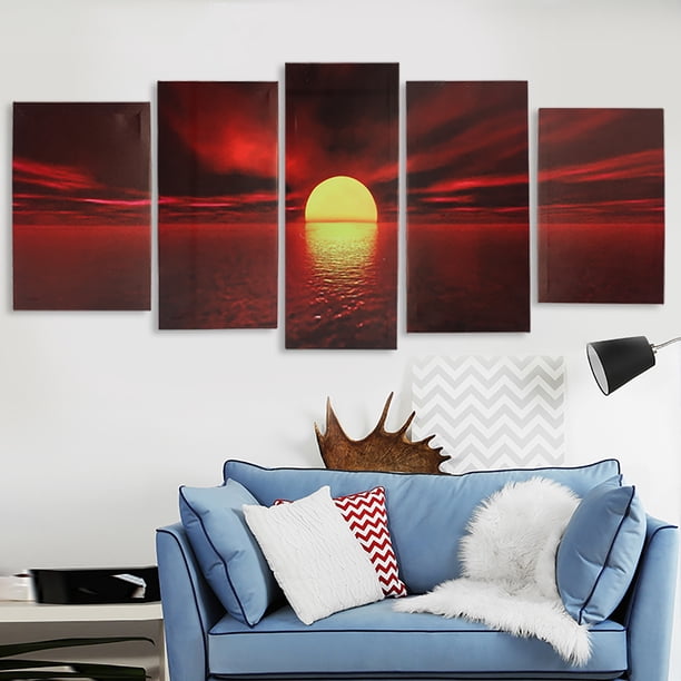 5 Pcs Framed Artwork Abstract Landscape Wall Art Pictures Printed Sunrise Red Sun Canvas Print For Living Room Bedroom Home Office Decor Walmart Com Walmart Com