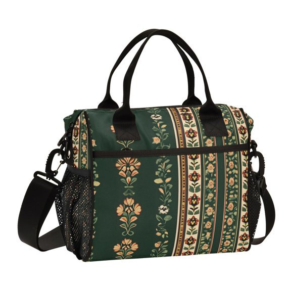 ALAZA Retro Flower Pattern Insulated Lunch Bag Reusable Tote Box Adjustable Shoulder Strap for Work Picnic