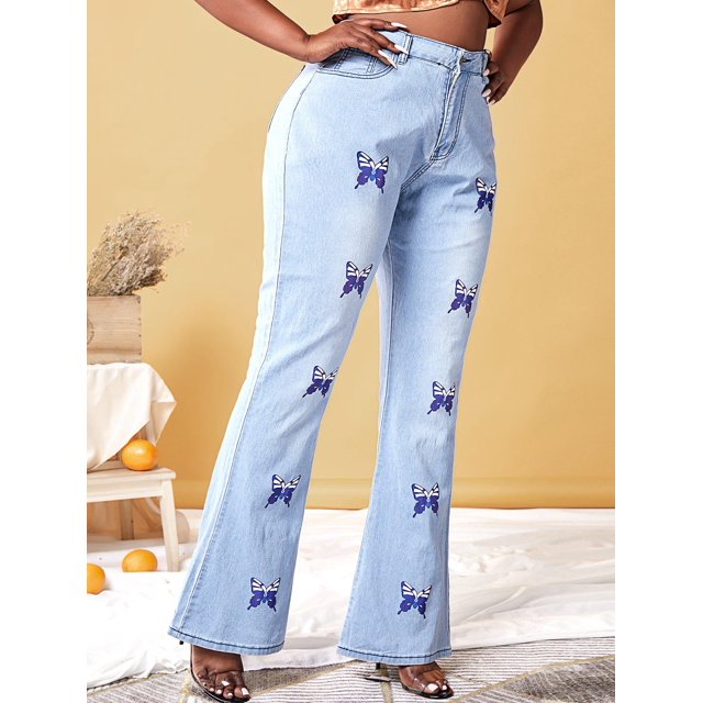 Jeans Talla Extra Estampado Mariposa Rosegal Vaqueros de talla grande