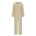 thumbnail image 6 of BXINGOHAI Women's Pajamas 2 Piece Sets Crewneck Long Sleeve Sleepshirt and Elastic Waist Pants Sets Loungewear Outfits Today Beige,XXL, 6 of 6