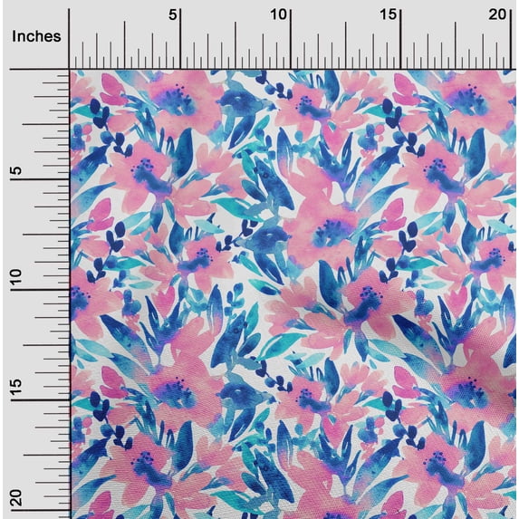 oneOone Cotton Cambric White Fabric Leaves & Floral Watercolor Sewing Fabric By The Yard Printed Diy Clothing Sewing Supplies 56 Inch Wide