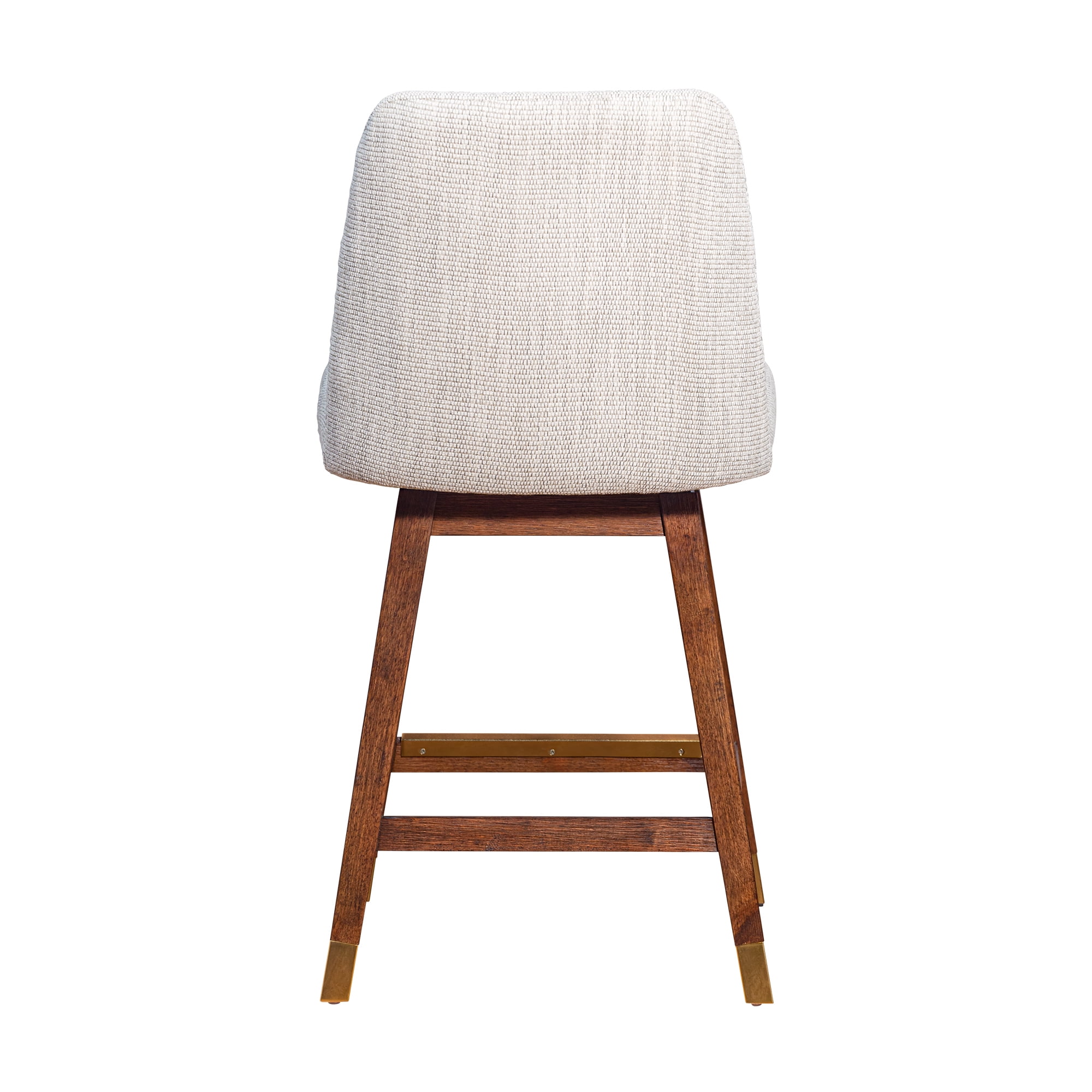 Amelia Swivel Counter Stool in Brown Oak Wood Finish with Beige Fabric - Set of 2