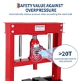 thumbnail image 3 of GARVEE 20-Ton Hydraulic Shop Press,H-Frame Design,7-Position Adjustable Height,Removable Plates & Dust Cover,Ideal for Garage/Professional Use,Red, 3 of 7