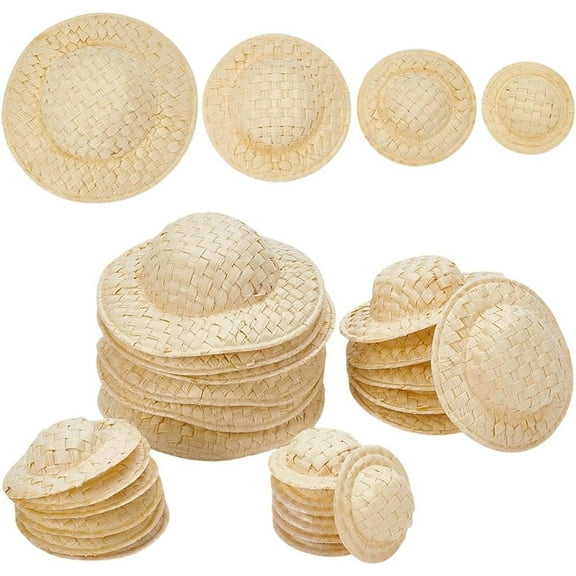 40Pcs 4 Styles Miniature Hats Small Imitation Straw Knitting Craft Ornaments for DIY Craft Decoration Accessories(1 to 2.5 inch) diy