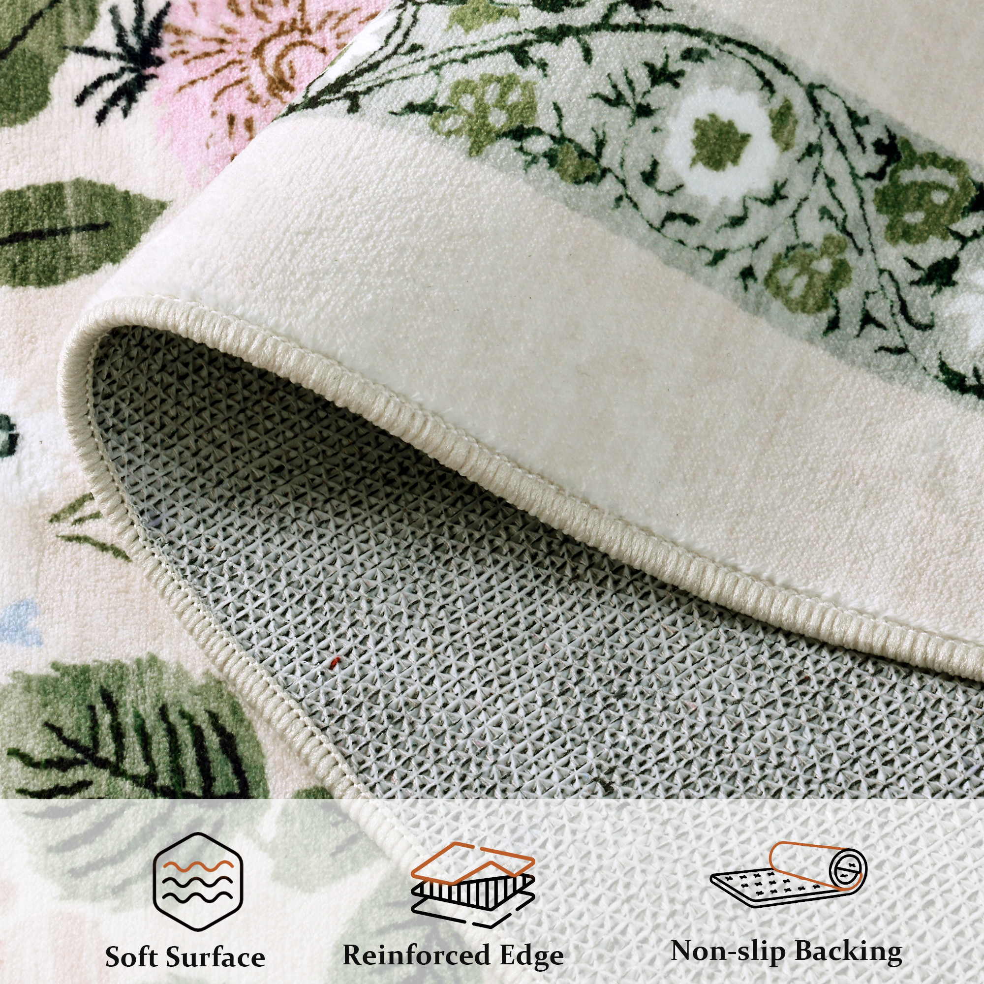 ATHOPE 6x9 Area Rugs for Living Room Bedroom, Floral Washable Soft Low Pile Rug with Non-Slip Backing, Large Vintage Distress Print Pattern Carpet, Beige Green Floral