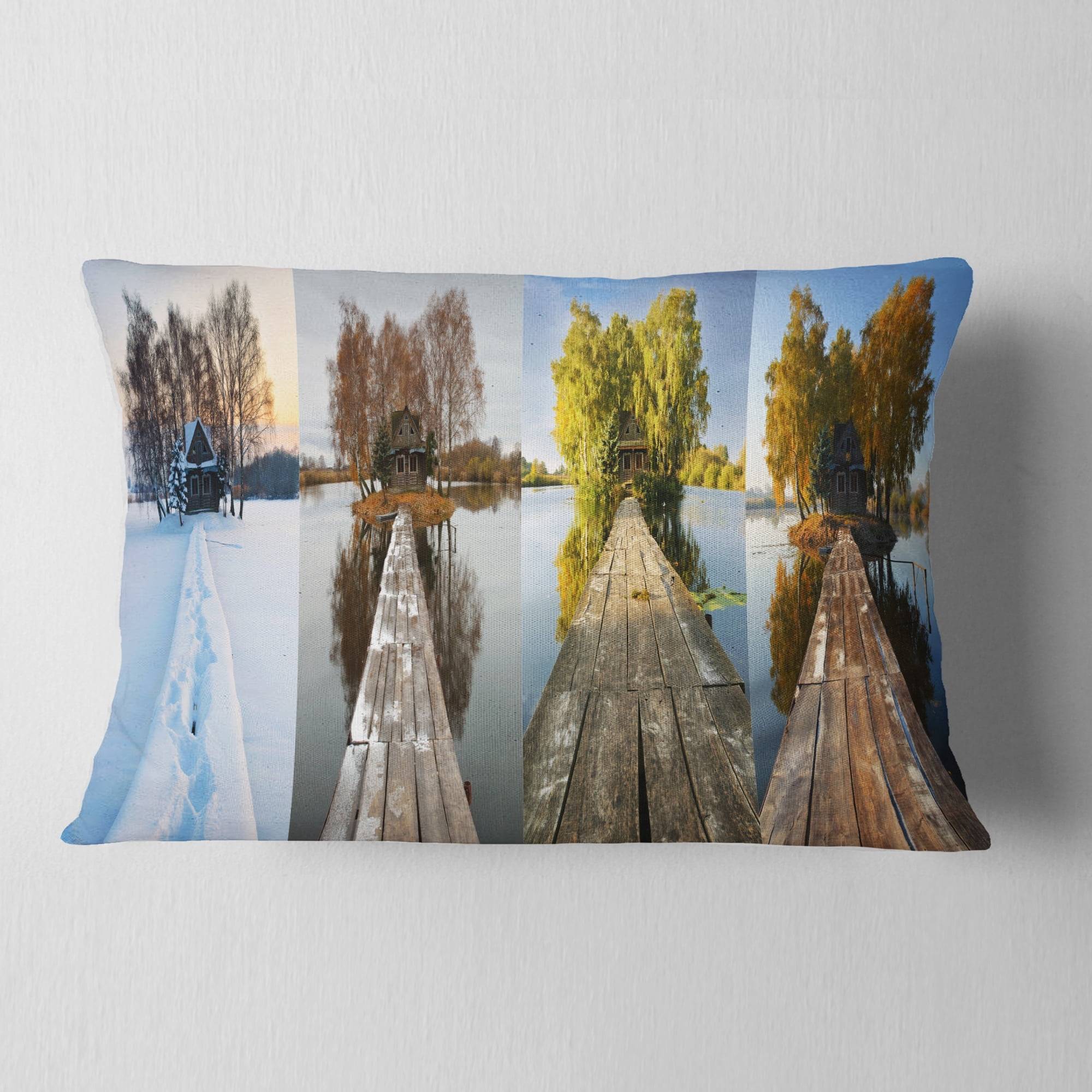 Designart Houses on Small Island Panorama - Modern Seascape Throw Pillow - 12x20