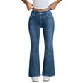 thumbnail image 6 of Women's Stretchy Mid Rise Flare Jeans Fashion Straight Leg Slim Denim Bell Bottom Long Pants, 6 of 7