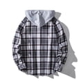 thumbnail image 5 of TOWED22 Men's Hooded Flannel Shirts Jackets Long Sleeve Lightweight Plaid Coat Button up Lattice Tops Outwear with Pockets(Grey,L), 5 of 6
