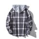 thumbnail image 5 of Camisas De Para Hombre Camisa informal de otoño e invierno para hombre, camisa de manga larga con cuello encapuchado y estampado a cuadros, blusa (Grey, XXL), 5 of 6