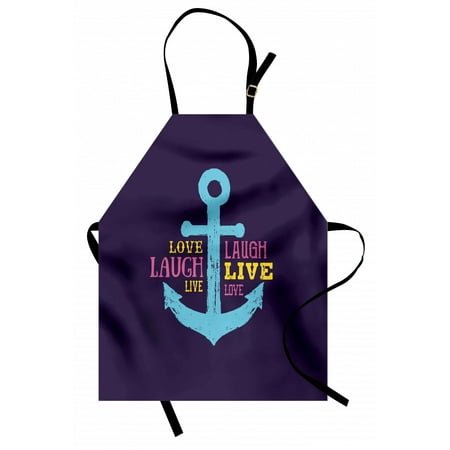 Nautical Style Kitchen Live Laugh Love Apron Memphis Style Nautical Inspirations with Hand Drawn anchor and Cute Quote, Unisex Kitchen Bib Apron with Adjustable Neck for Cooking Baking Gardening, Multicolor, by Ambesonne ()