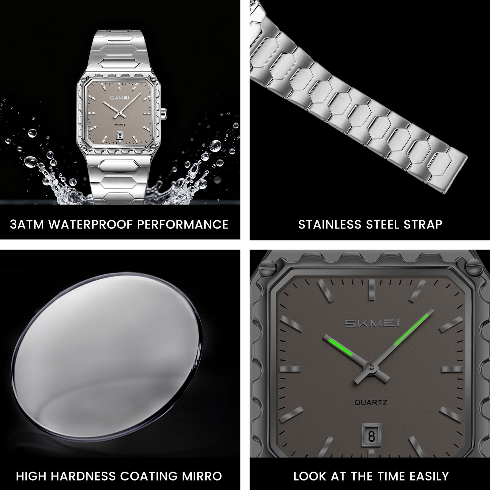 SKMEI Watches for Men Fashion Business Mens Watch Analog Quartz Big Face Luxury Classic Stainless Steel Waterproof Luminous Wristwatch
