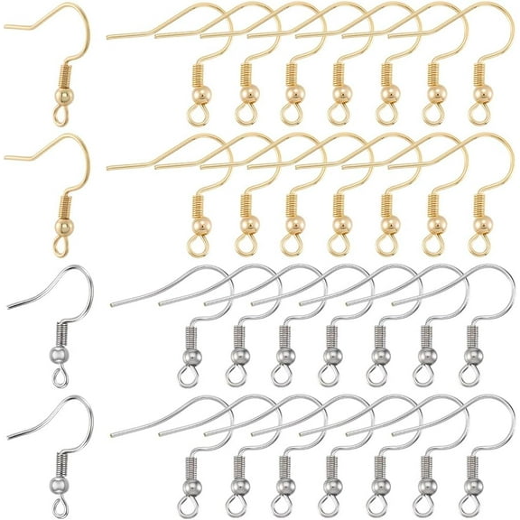 1 Box 200Pcs Fish Earring Hooks with Loop 18K Gold Plated Stainless Steel Silver French Ear Wires Dangle Hanging Fishhook Earring Findings for Jewelry Making Supplies DIY Crafts Women Colorful