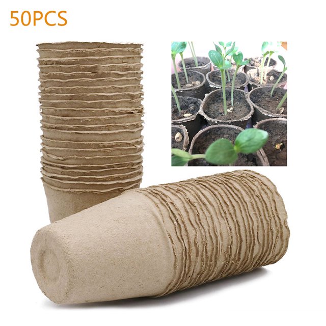 50Pcs Round Biodegradable Paper Pulp Peat Pot Plant Nursery Cup Tray Vegetable Fruit Nursery Tray Pot Cup
