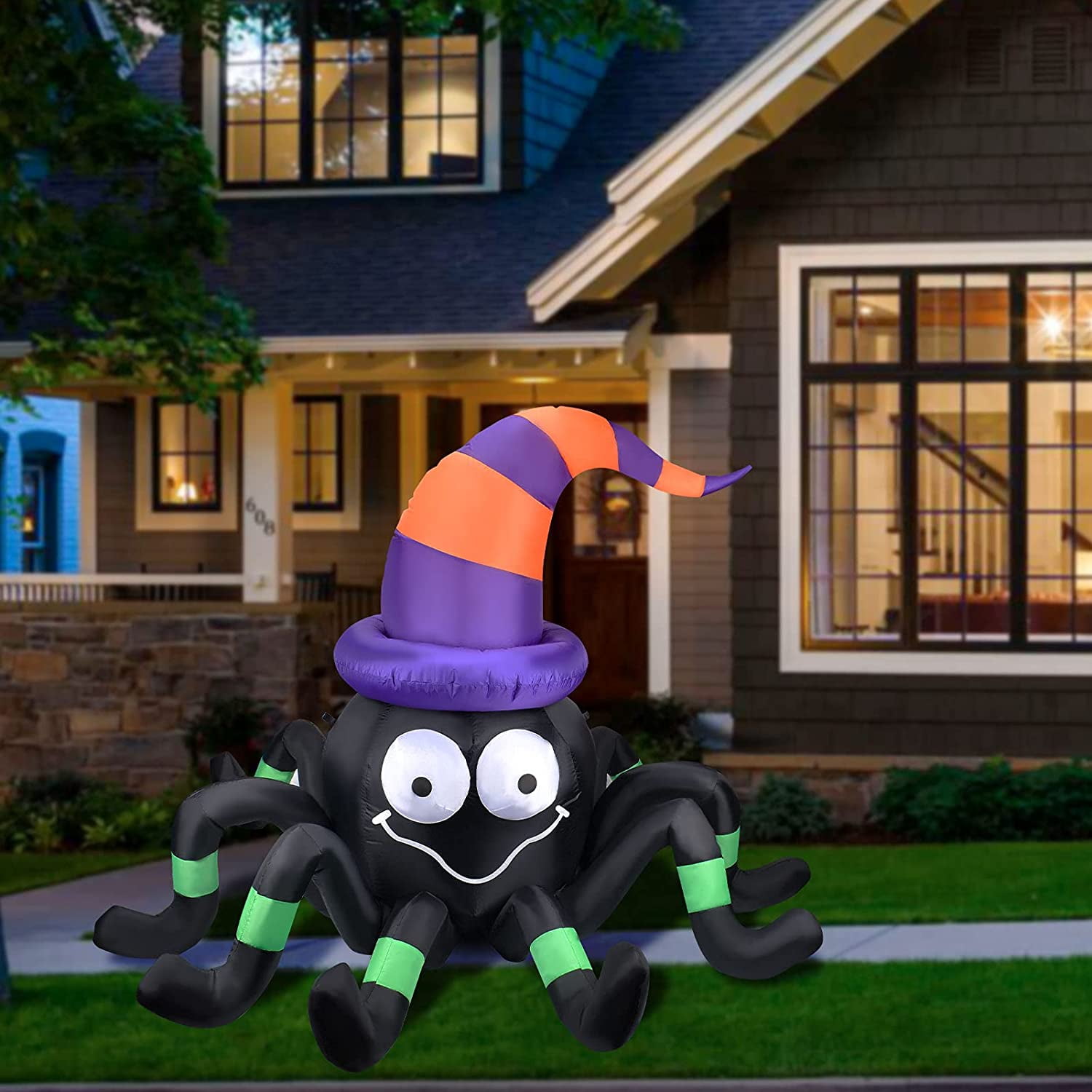 Auriviz 5FT Halloween Inflatables Spider Outdoor Blow Up Yard Decorations with Built-in LED Light,Halloween Decor for Home Party Holiday Lawn Garden Decor 