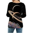 thumbnail image 4 of Uootdi Tie Dye Galaxy Print 3/4 Sleeve Henley Shirts for Women V Neck Stylish Stars Graphic Printted Top Casual Space Aesthetic Tee Pullover Gift, 4 of 7