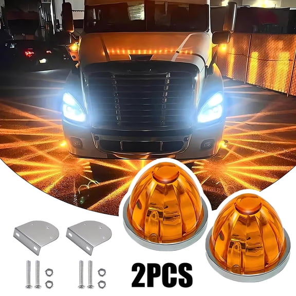 2Pcs Yellow Watermelon LED Marker Lights, Waterproof Dual Strobe Constant Roof Side Lamp 12V-24V for Truck Trailer RV Bus Van