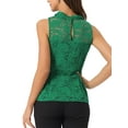thumbnail image 3 of INSPIRE CHIC Haut Péplum Sans Manches en Dentelle Florale pour Femme à Encolure Volantée, Dos Goutte d'Eau, Vert Gazon, TP, 3 of 5