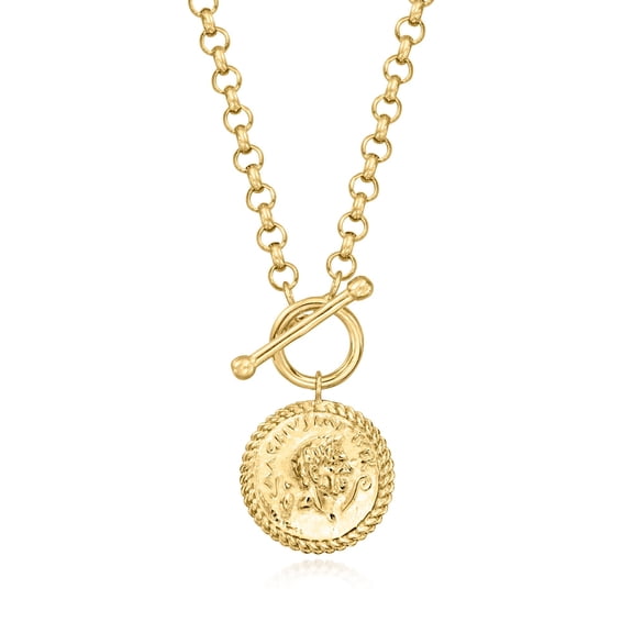 Ross-Simons 18kt Gold Over Sterling Coin Toggle Necklace, Women's, Adult