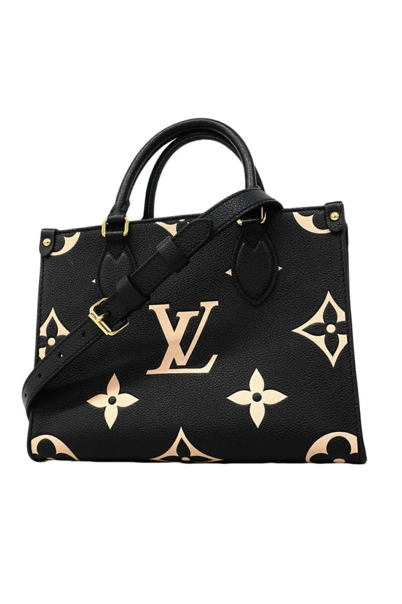 Pre-Owned Louis Vuitton Monogram Empreinte Bicolor OnTheGo PM Handbag M45659 Beige Noir 2-way...