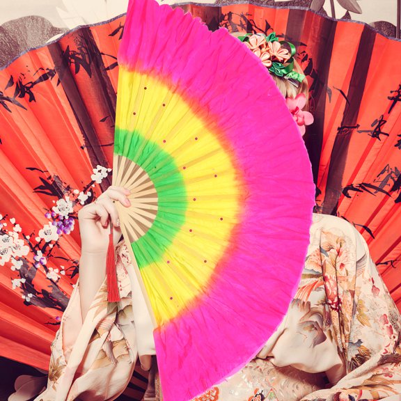 COMPUKAS Traditional Folding Hand Fan Bright Mixed Colors Set for Stage Performance and Daily Use