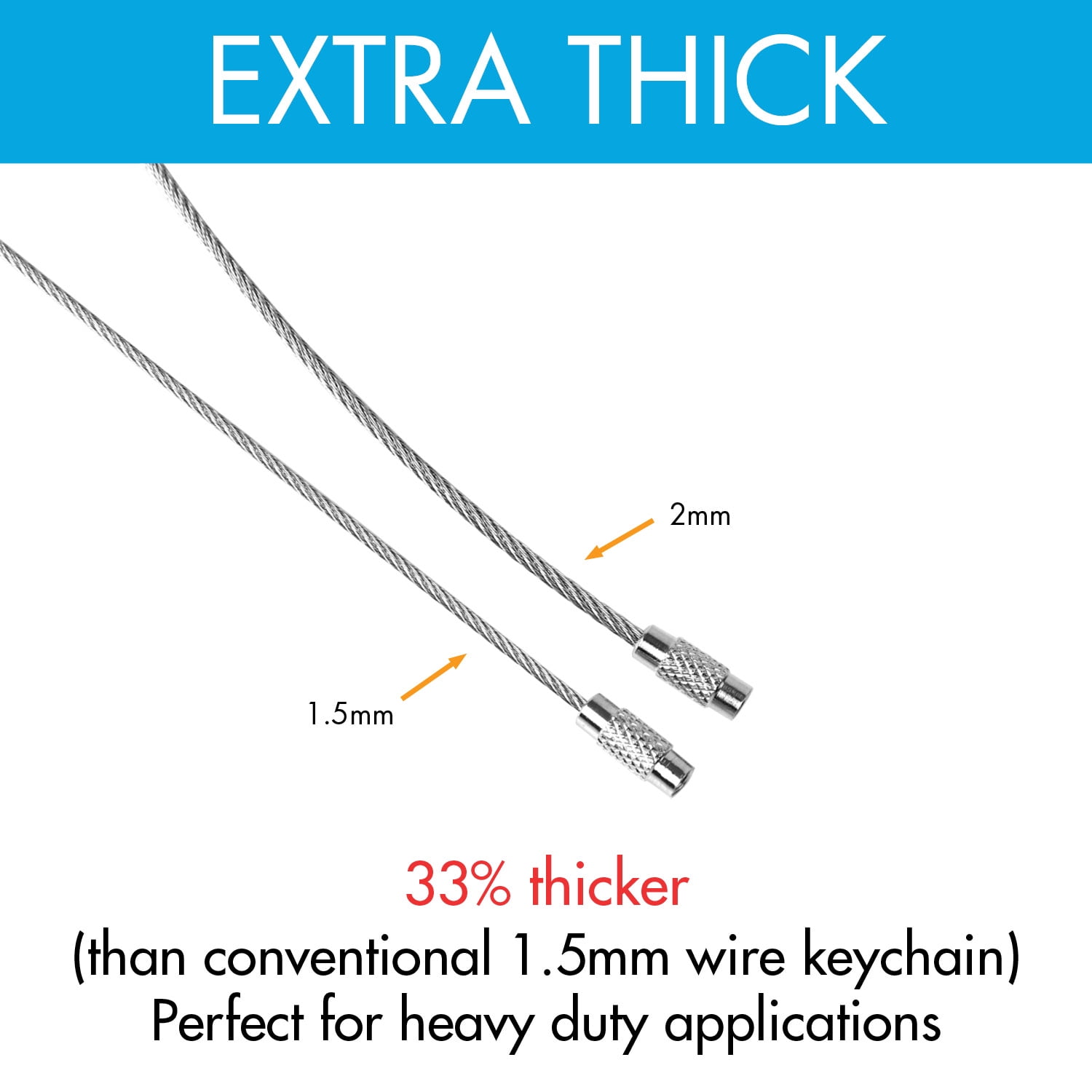 Stainless Steel Wire Keychains 2.0mm 6.3 Inches Aircraft Cable Key Ring Loops for Hanging Luggage Tags or ID Tags (100 Pack)