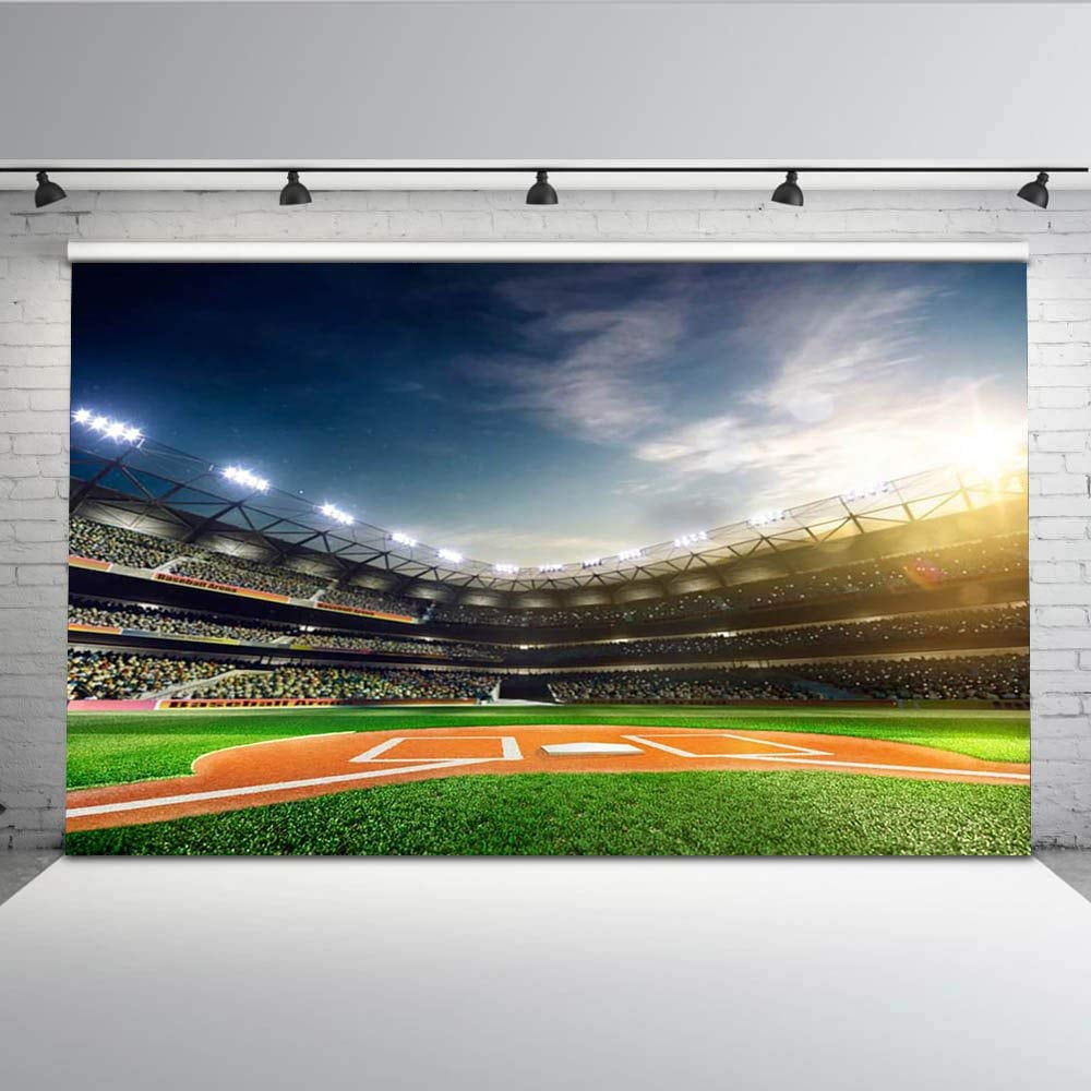ABPHOTO Polyester 7x5ft Backdrop Baseball Field Green Grass Audience