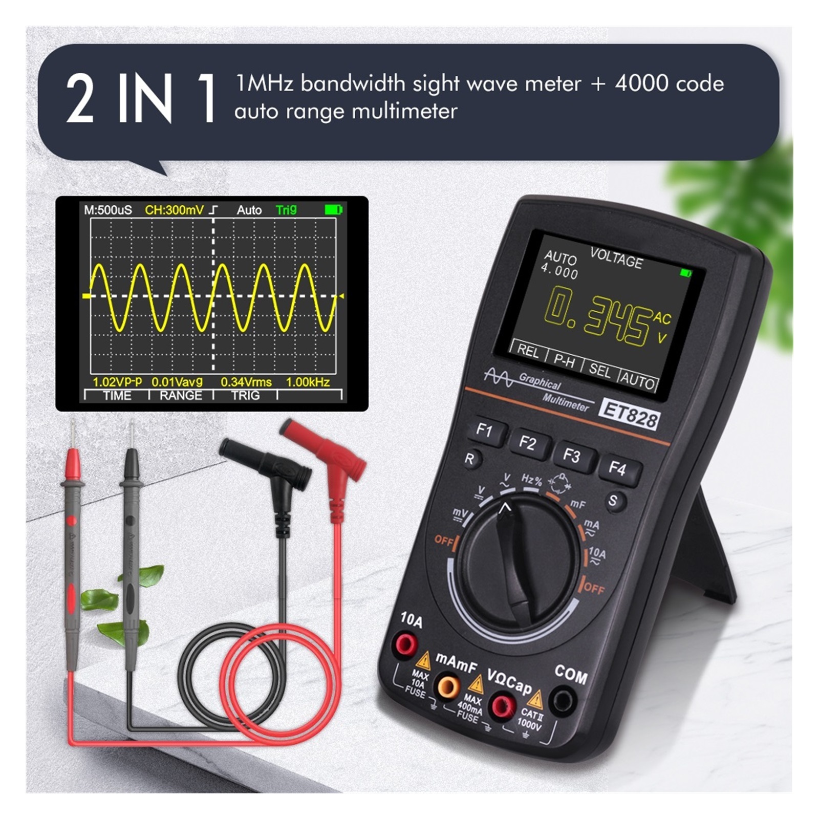 ET828 Portable Digital Oscilloscope Multimeter 2 In 1 Color Voltmeter Ammeter Waveform Capture For DIY Electric Repair ,Professional Designed