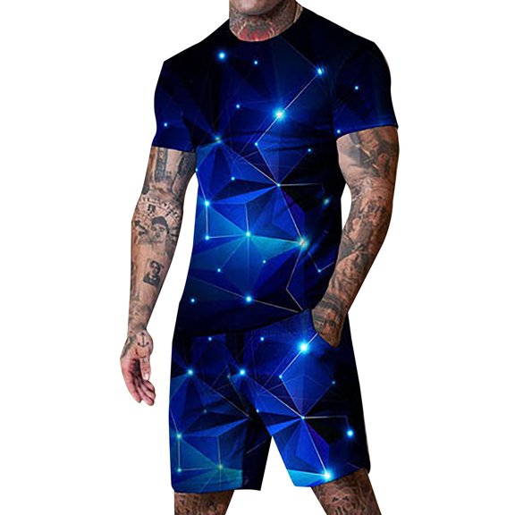 RUTAYY Men's Outfits Round Neck T-Shirts and Shorts 2 Piece Sport Suit Tracksuit Short Sleeve Casual Daily Wear Fashion Beach Clothing Sets
