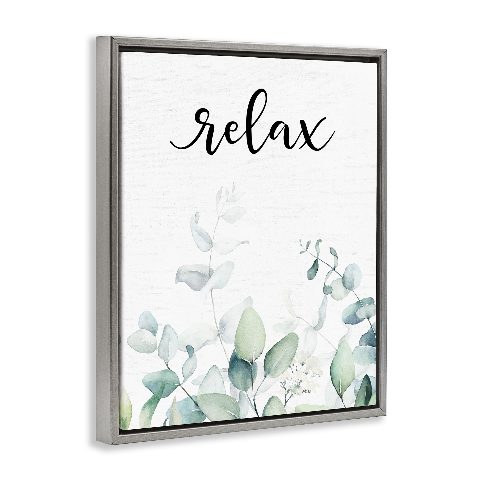 Relax Leafy Herbs Gray Framed Floater Canvas Wall Art, design by Lettered and Lined