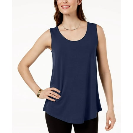 JM Women's Collection Scoop Neck Tank Top Blue Size Small