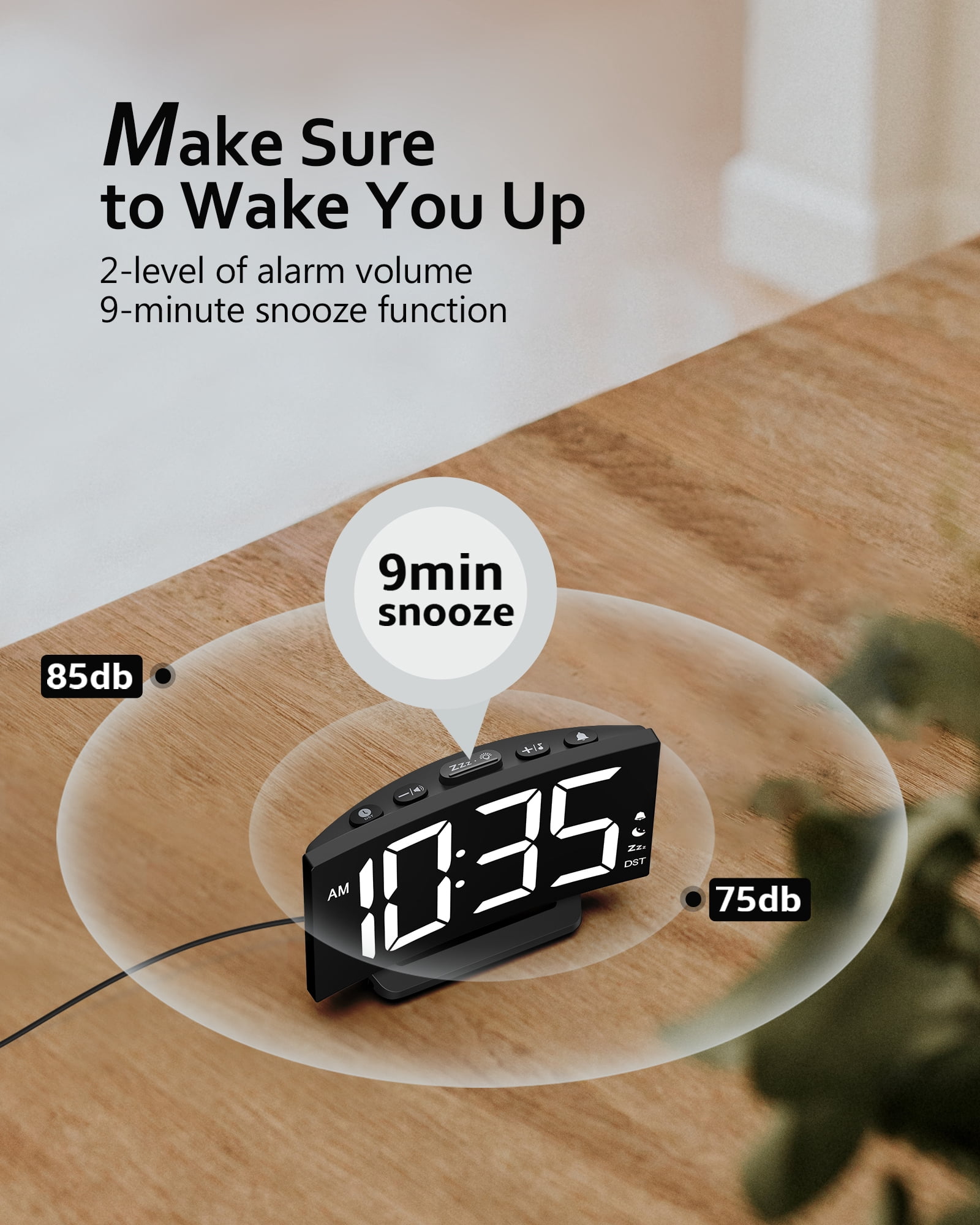 MPOW Digital Alarm Clock for Bedrooms, Digital Clock with Customizable Night Mode, 5 Levels Brightness+Off, 2 Volume, 3 Alarm Tones, Snooze, USB Charging Port, Power-Off Memory, 12/24H/DST Beside