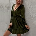 thumbnail image 4 of Gspmoly Robes pour Femmes Grande Taille, Mode Femmes Robe Aguichant Décontractée Unie Robe à Col en V à Manches Longues Robe de Cocktail Aubaines, 4 of 6