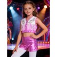 thumbnail image 5 of TiaoBug Kids Girls Western Cowgirls Outfits Cheerleading Crop Top with Metallic Shorts Set for Stage Performance Pink 10, 5 of 7