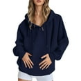 thumbnail image 2 of Drop Shoulder Hoodie 2025 Plain Basic Long Sleeve Hooded Sweatshirt Pullover Casual Streetwear Hoodies for Women, 2 of 6