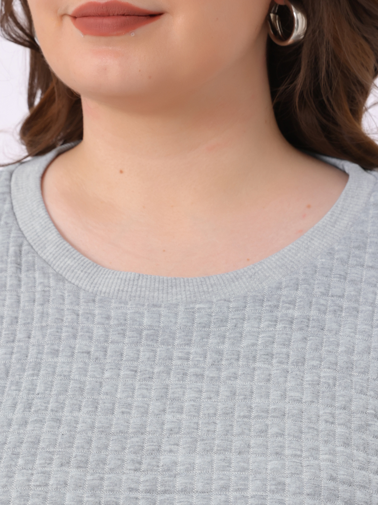 DARING DIVA Women's Plus Round Neck Long Sleeve Casual Pullover Blouse 4X Silver Gray
