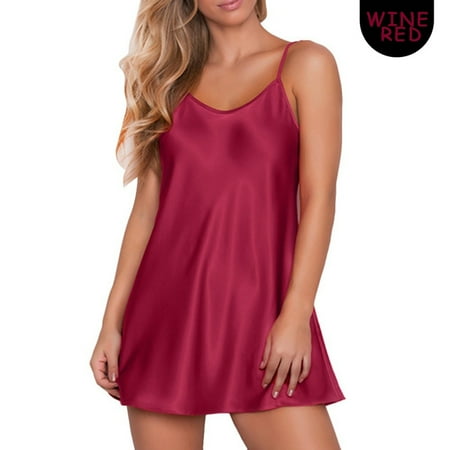 

Women s Sexy Satin Lingerie V Neck Spaghetti Strap Nightgown Sleepwear Silk Slip Cami Dress Nightwear