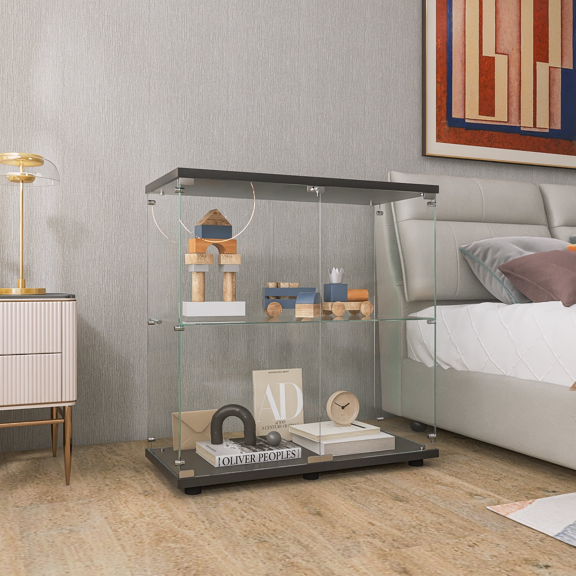 Holaki Twodoor 2 Shelves Glass Display with Door, Floor