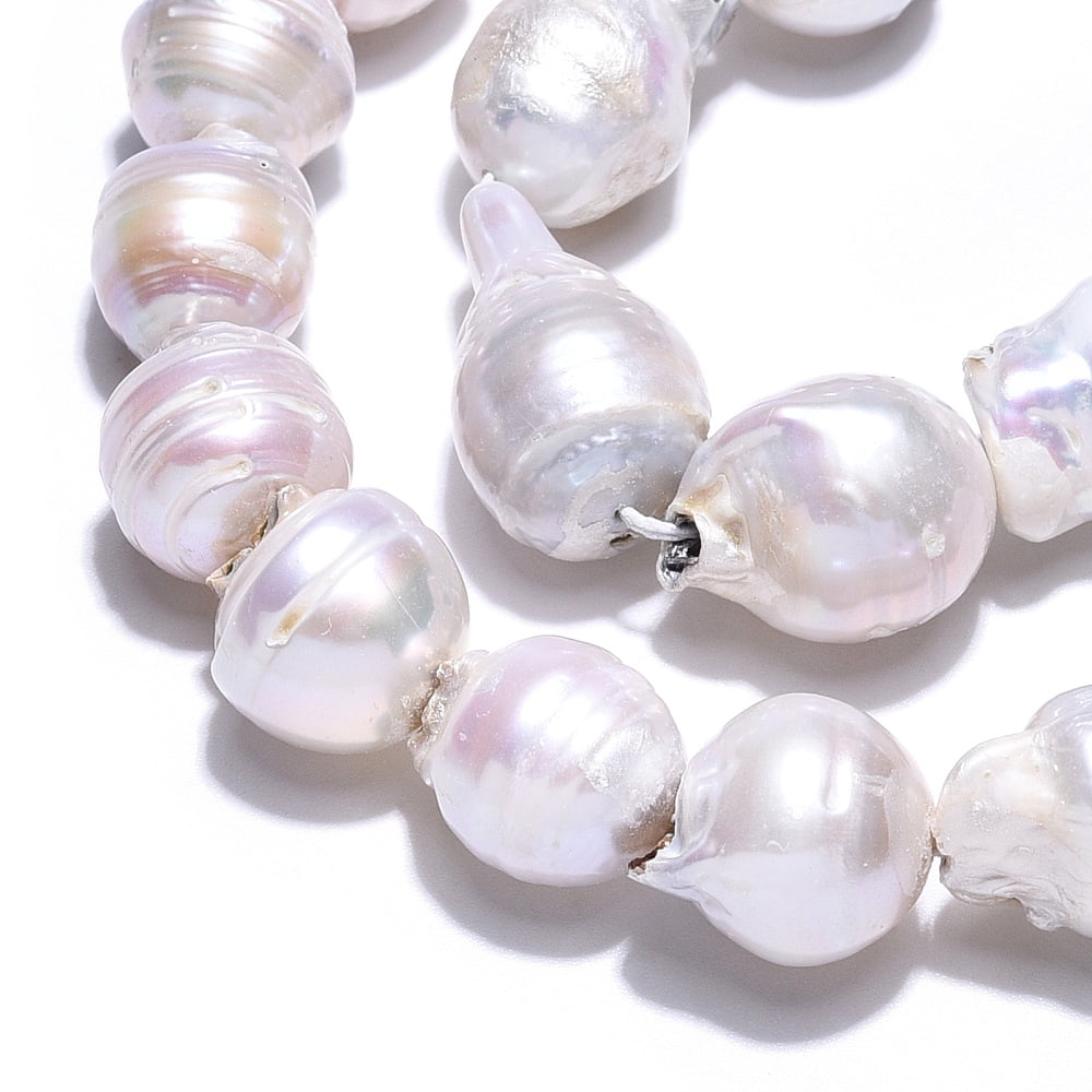 Natural Baroque Pearl Keshi Pearl Beads Strands Cultured Freshwater Pearl Nuggets Seashell color 12~28x10~16x10~15mm Hole: 0.6mm 24~34pcs/strand 15.35 inch~15.75 inch(39cm~40cm)