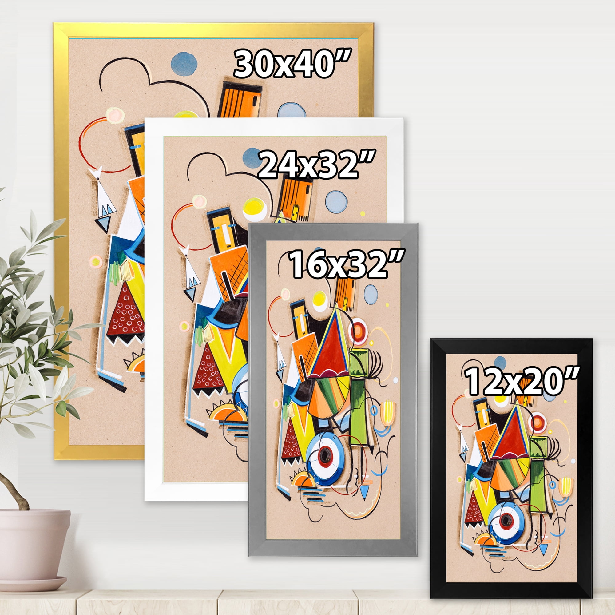 Designart 'Abstract Compositions Of Colored Geometric I' Modern Framed Art Print