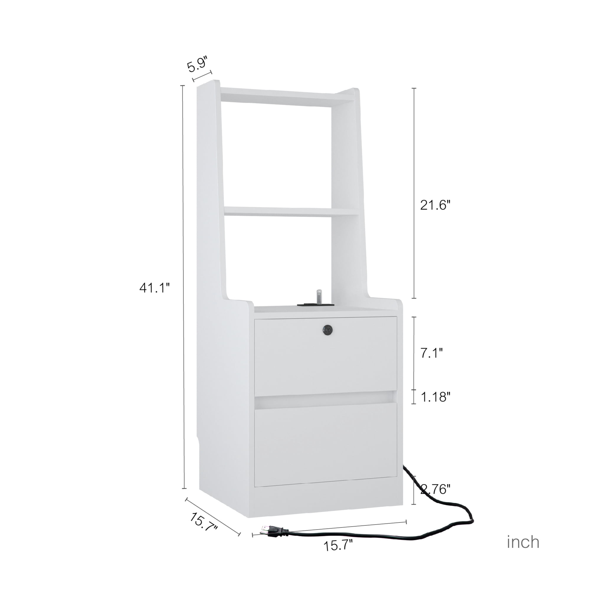 Tall Nightstand Set of 2 with Charging Station,Modern Bedside Tables with Storage Shelves & 2 Drawers for Bedroom,White
