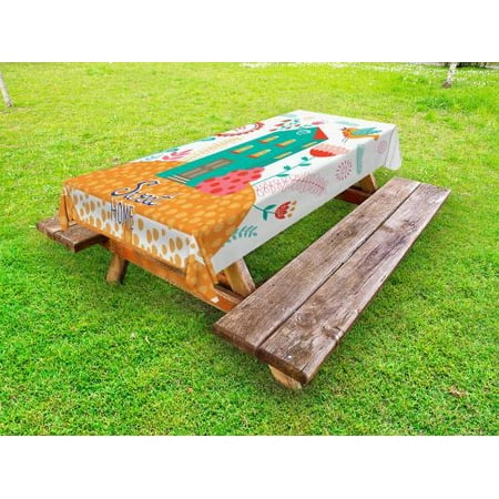 

Home Sweet Home Outdoor Tablecloth Modern Apartment with Colorful Flourishing Flowers Flying Birds and Clouds Decorative Washable Fabric Picnic Tablecloth 58 X 120 Inches Multicolor by Ambesonne