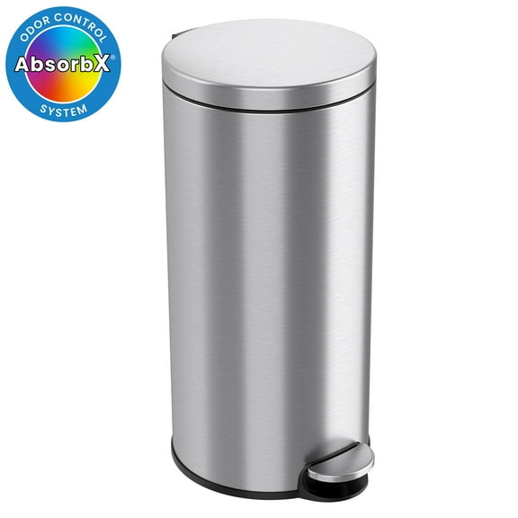 iTouchless SoftStep Round Stainless Steel Step Trash Can with Hinged Lid 7.93 Gallon (IP08RSS)