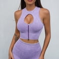 thumbnail image 2 of XFLWAM Womens Workout Seamless Ribbed Hollow Out Yoga Sports Bra Keyhole Zip Crop Top Bra Gym Clothes Purple S, 2 of 3