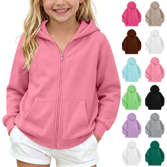 Teyfeniy Kids Unisex Hoodies for Boys and Girls Zip up Hooded Jackets Fall Winter Long Sleeve Casual Sweatshirts Solid Color Comfy Outwear