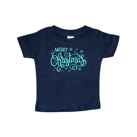 

Inktastic Merry Christmas Hand Lettering with Snowflakes in Teal Gift Baby Boy or Baby Girl T-Shirt