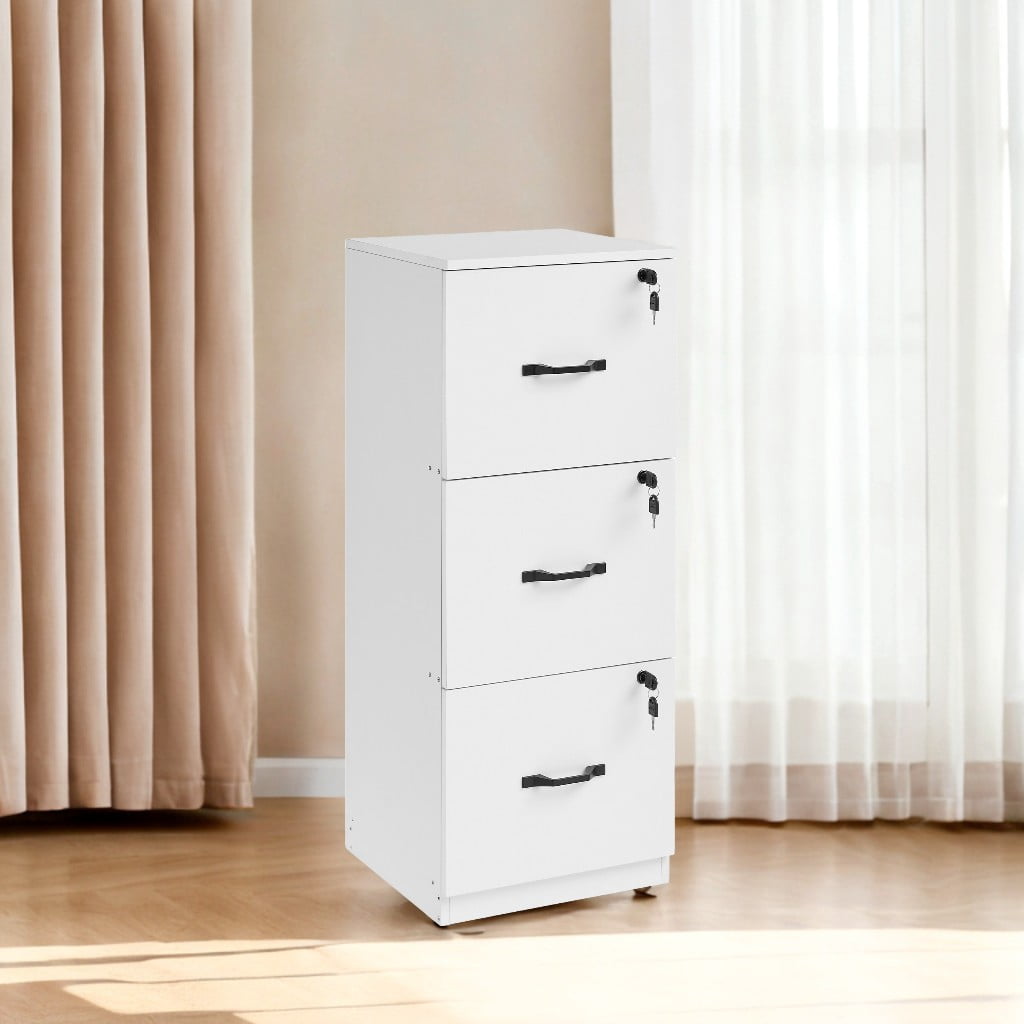 File Cabinet, Printer Stand with 3 Lockable Drawers, Adjustable Hanging Rails, Cloud White