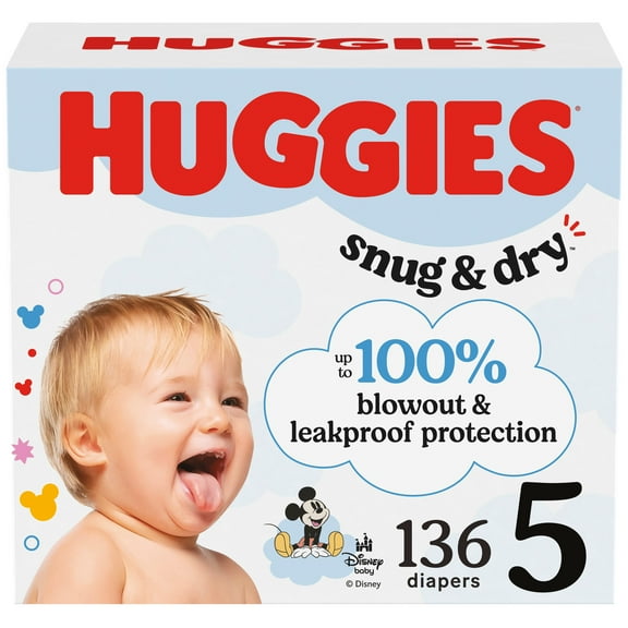 Huggies Snug & Dry Baby Diapers, Size 5 (27 lbs), 136 Ct